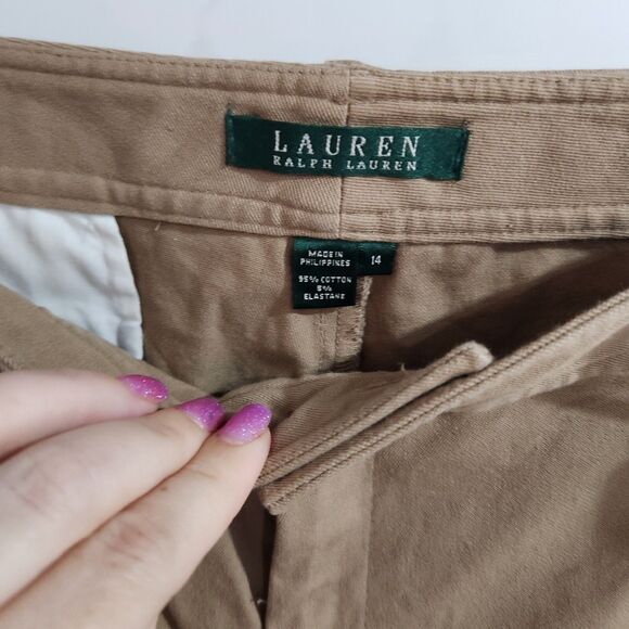 Lauren Ralph Lauren Women Size 14W Beige Tan Flat Front Straight Leg Khaki Pants - Picture 2 of 3
